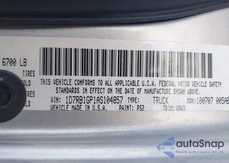 2010 Dodge Ram 1500 Slt/Sport/Trx z USA, uszkodzony, nr VIN 1D7RB1GP1AS104857
